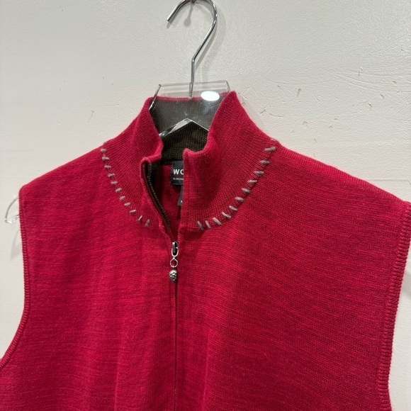 Woolrich Christmas Holiday Wool Vest Knit Red Full Zip Large - Picture 3 of 7